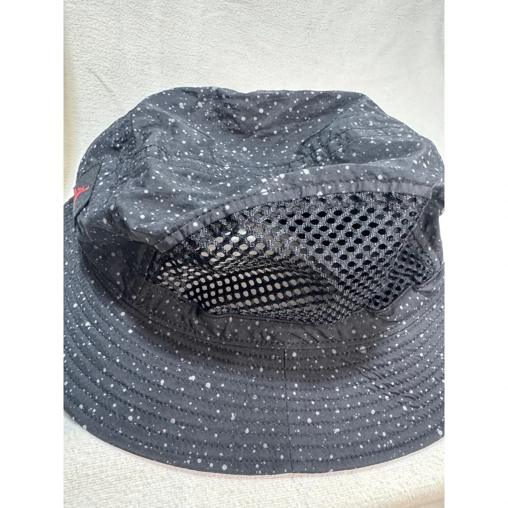 Jordan Brand Black Speckled Mesh Bucket Hat Adjustable Red Bungee L/XL